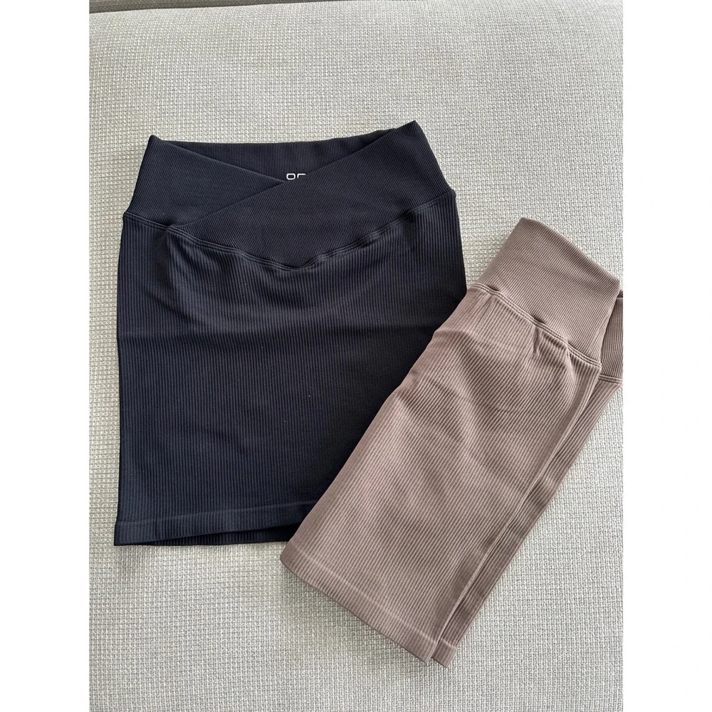 OQQ Ribbed Mini Skirt Set High Waist Cross Over Versatile Stretchy M‎